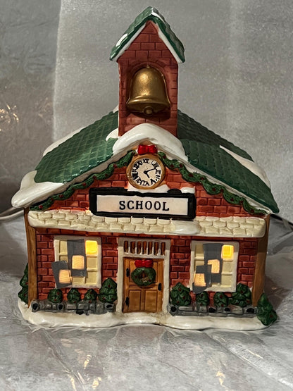 Christmas Village - Ready to go - 7 Pieces - 5 Lighted Houses - 2 Partylite Candle / Votive Holders