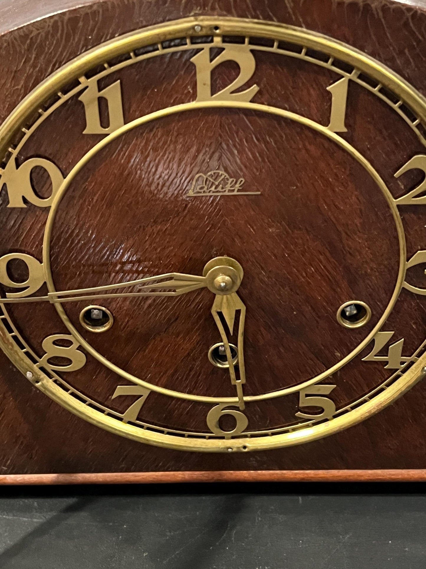 Karl Lauffer Mantel Clock Wood Germany. With Key! Holds Time! Chime works!
