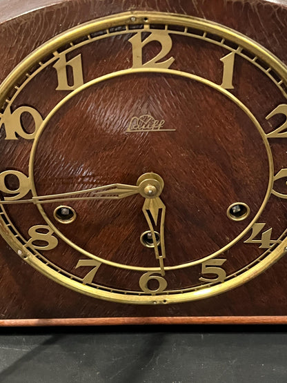 Karl Lauffer Mantel Clock Wood Germany. With Key! Holds Time! Chime works!