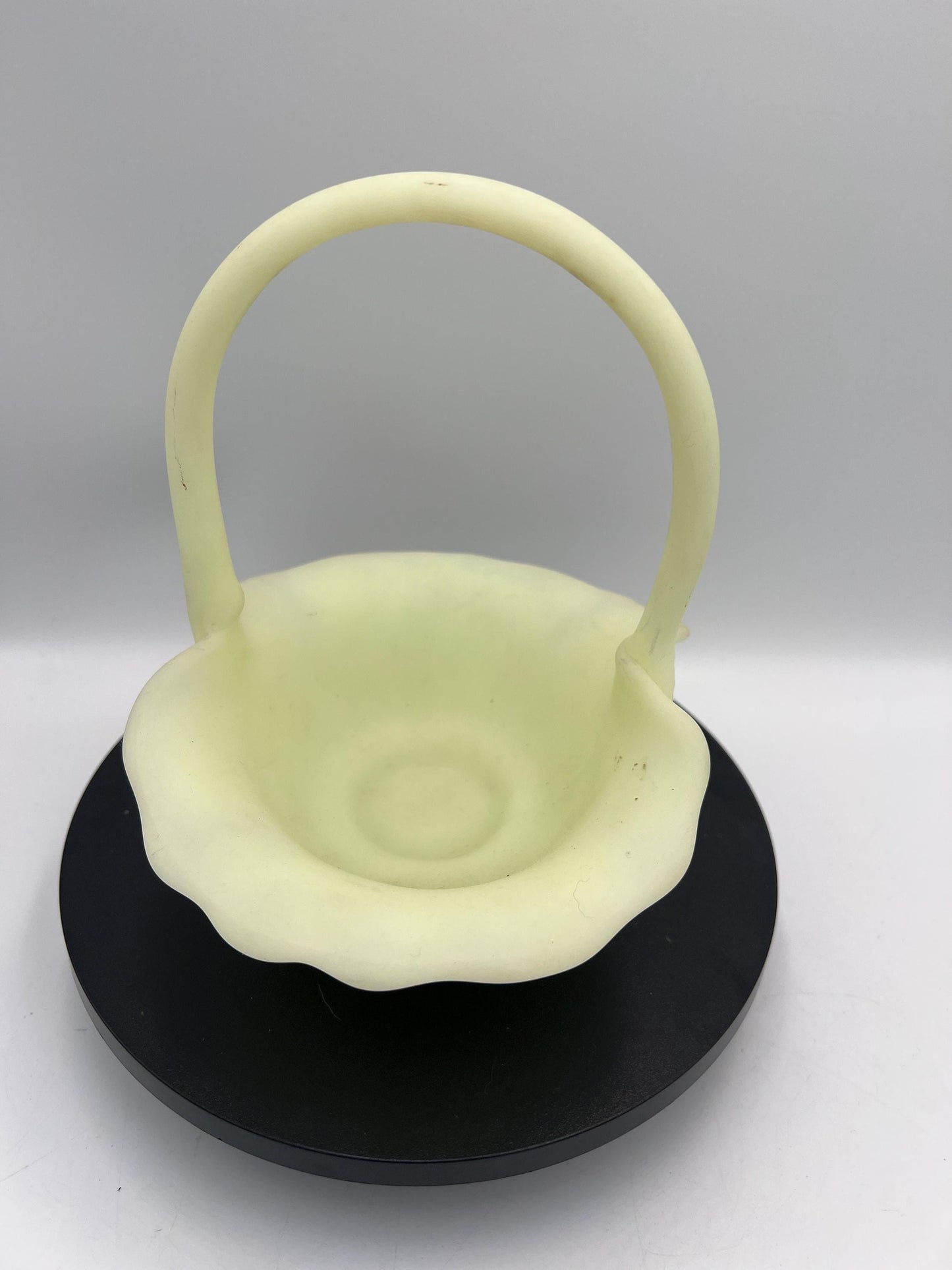 Fenton Uranium Custard Glass GLOWS - Water Lily Basket or Wild Strawberry Container - Your Choice