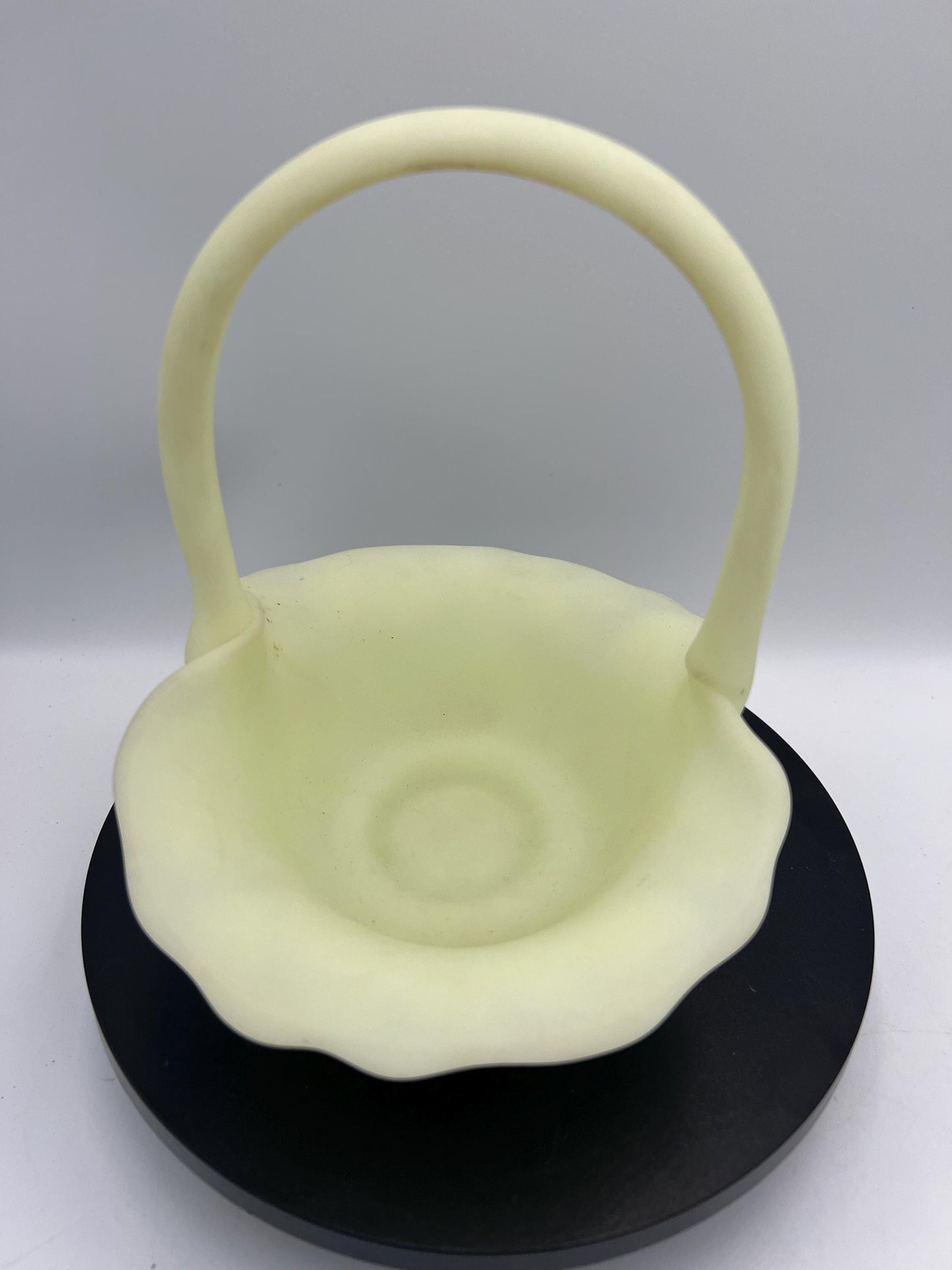 Fenton Uranium Custard Glass GLOWS - Water Lily Basket or Wild Strawberry Container - Your Choice
