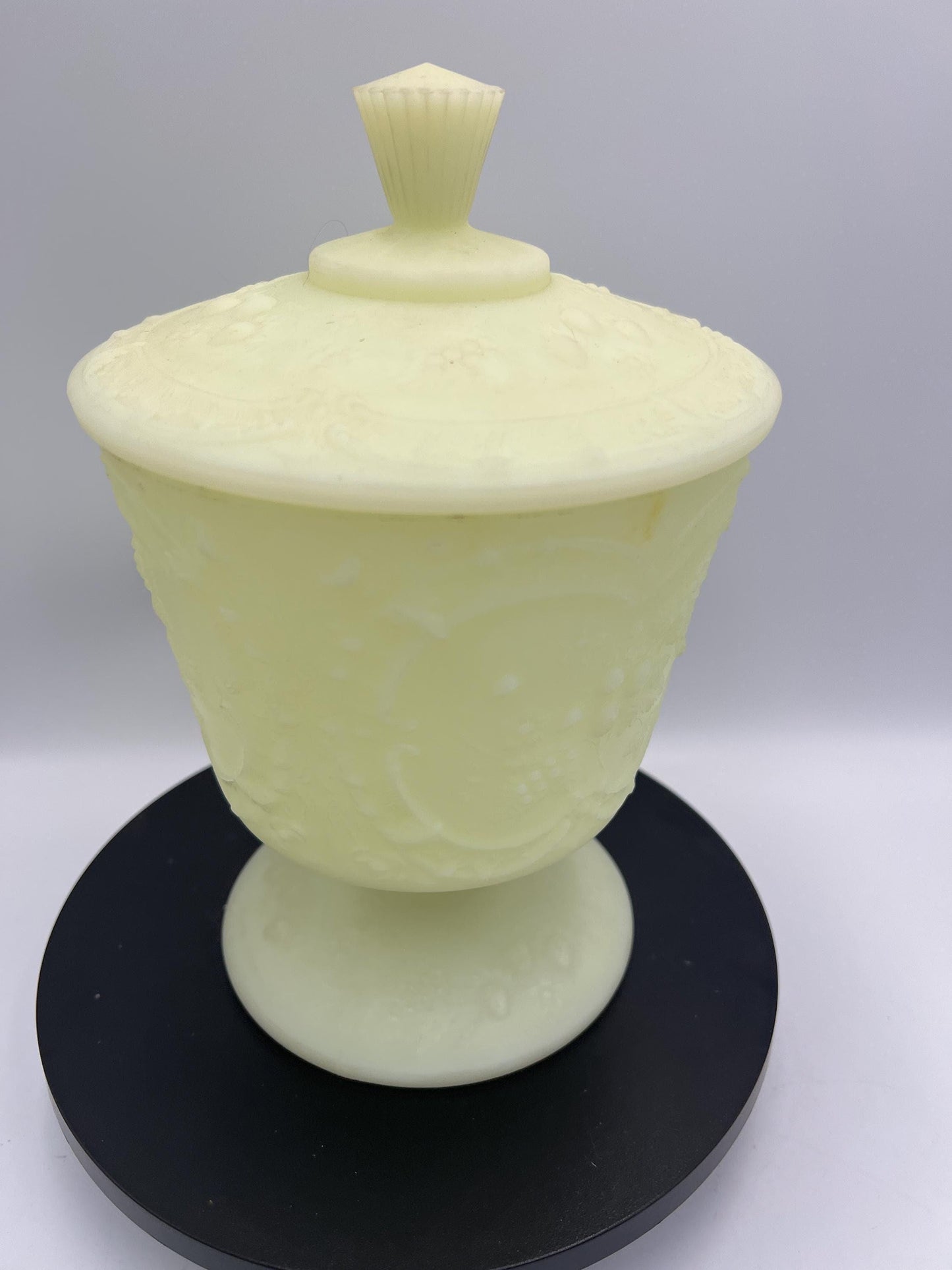 Fenton Uranium Custard Glass GLOWS - Water Lily Basket or Wild Strawberry Container - Your Choice