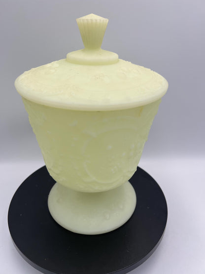 Fenton Uranium Custard Glass GLOWS - Water Lily Basket or Wild Strawberry Container - Your Choice