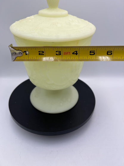 Fenton Uranium Custard Glass GLOWS - Water Lily Basket or Wild Strawberry Container - Your Choice
