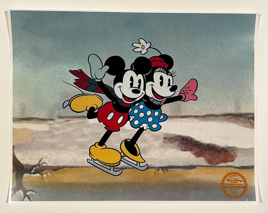 Vintage Disney Mickey & Minnie Mouse Ice Skating Limited Edition Serigraph Cel | Walt Disney Company Sericel | Winter Decor