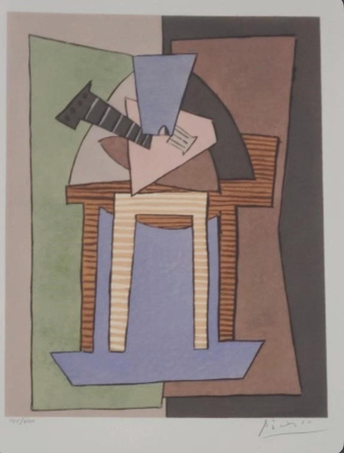 Mandolin Player Art: Picasso Cubist Pochoir Print (Limited Edition)