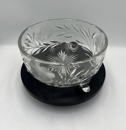 Tri Foot Crystal Bowl Starburst Pattern