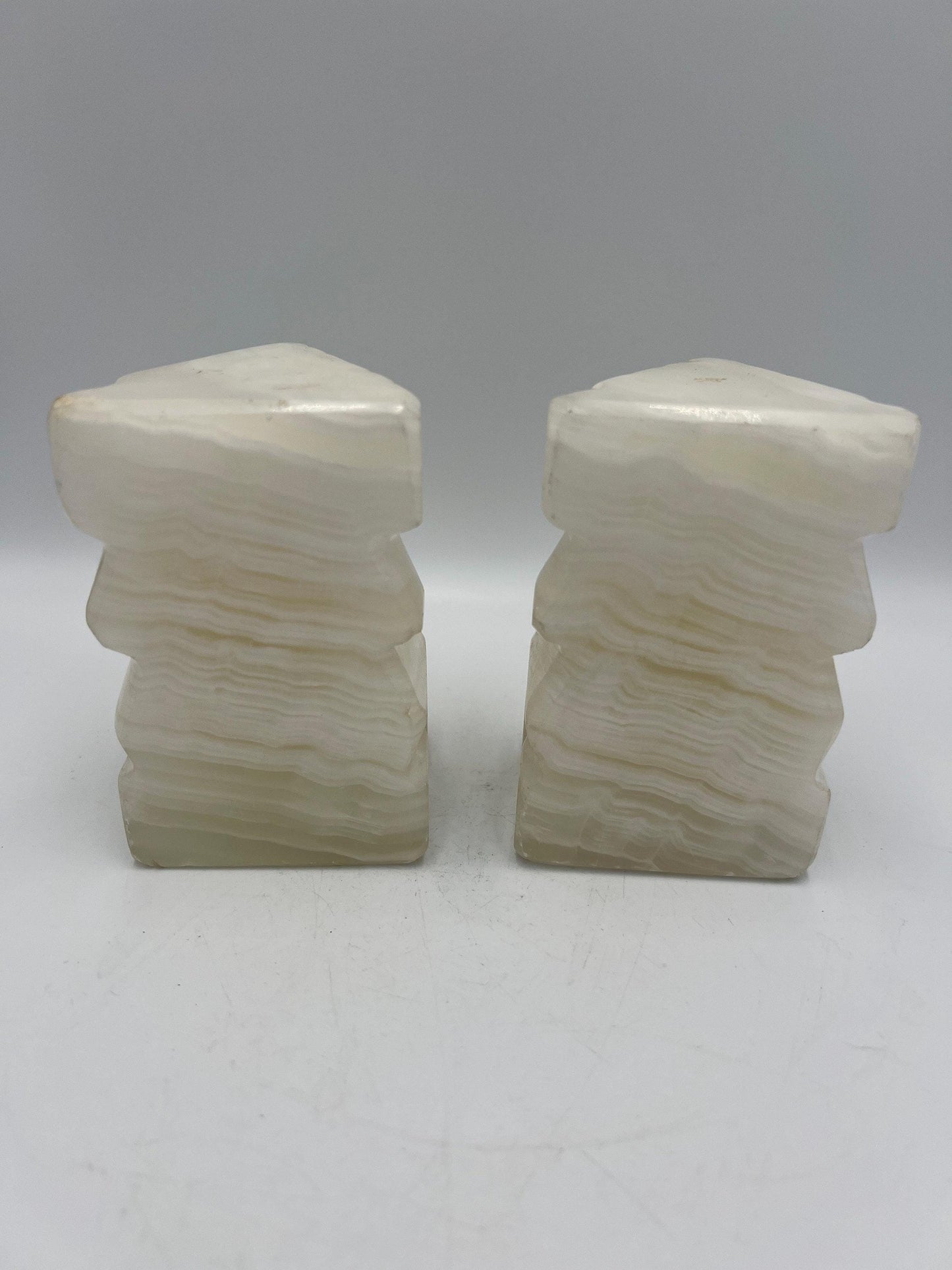 Vintage Carved Alabaster Onyx Stone Tiki Aztec Bookends 5" Tall