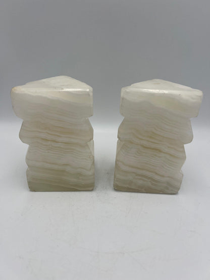 Vintage Carved Alabaster Onyx Stone Tiki Aztec Bookends 5" Tall