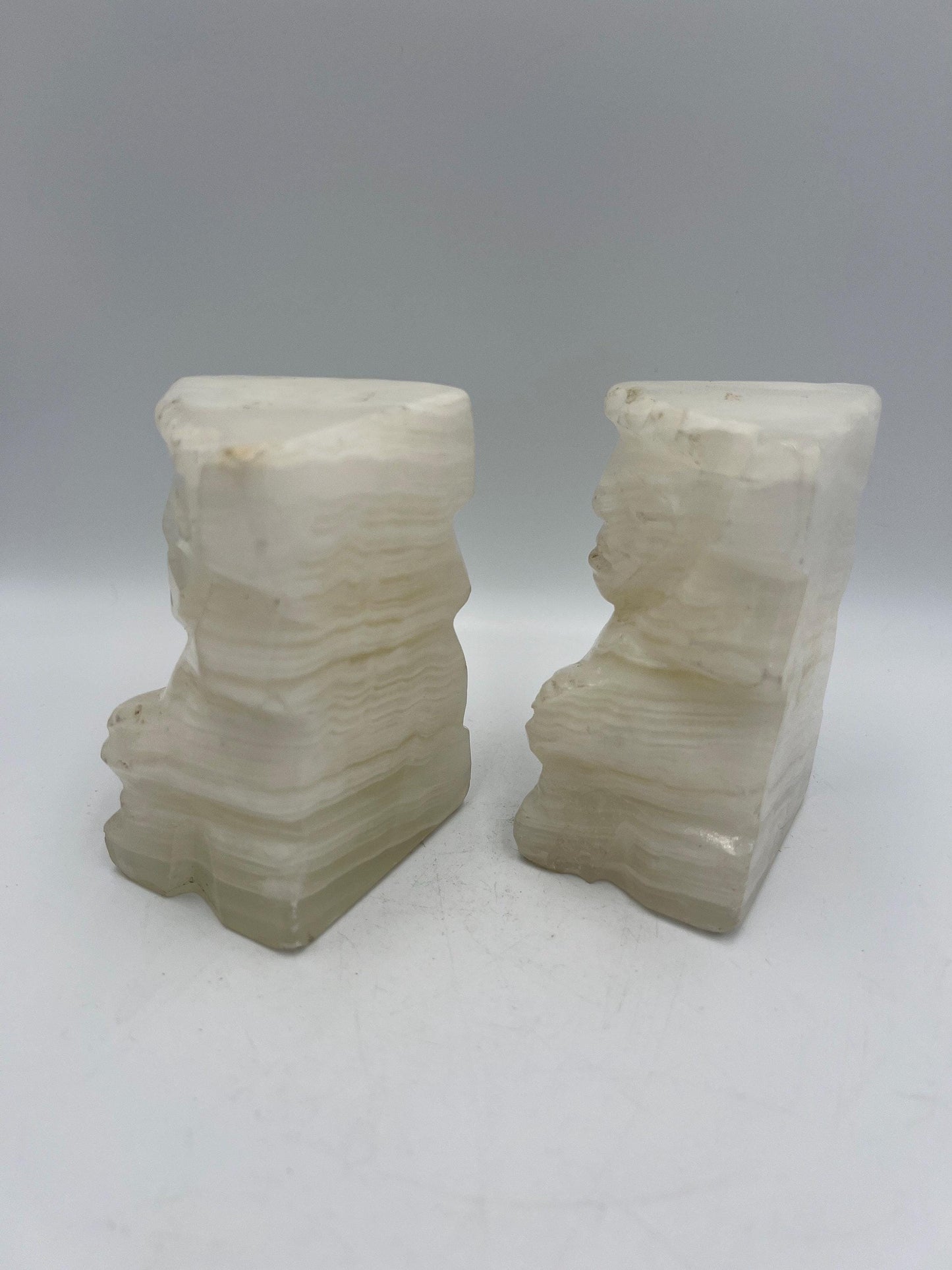 Vintage Carved Alabaster Onyx Stone Tiki Aztec Bookends 5" Tall