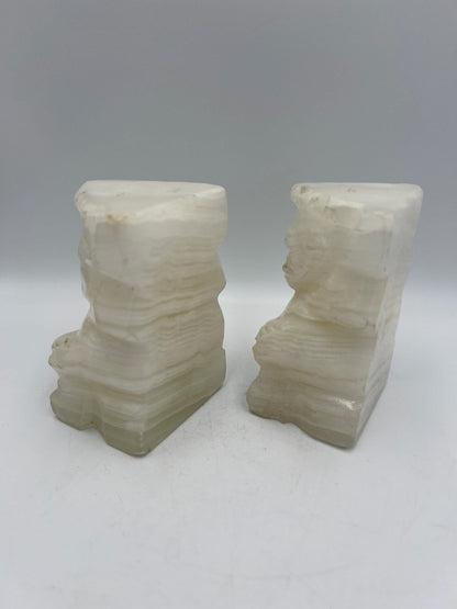Vintage Carved Alabaster Onyx Stone Tiki Aztec Bookends 5" Tall