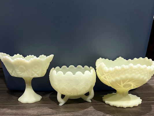 Fenton Custard Glass Compotes - Bowls - Unique- GLOW