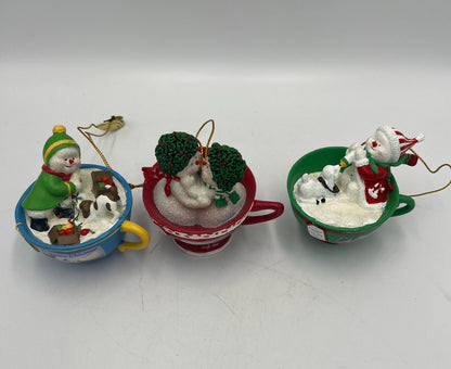 Thomas Kinkade Ornaments "Sweet Teas" Sets Snowmen in Teacups