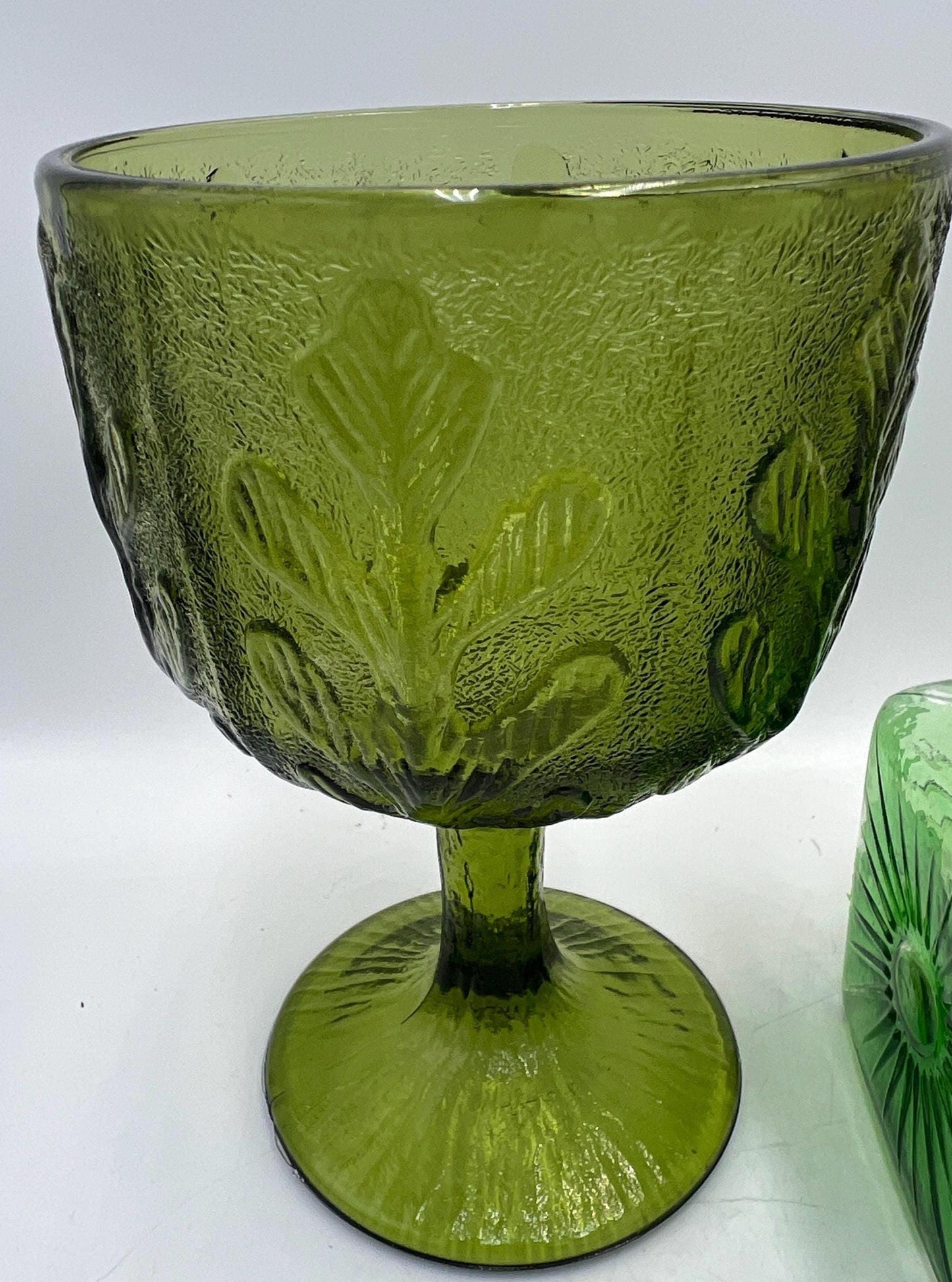 Vintage Glass - Green Glass - Amber Glass -  FTD Green Goblet - 1970s Elegance