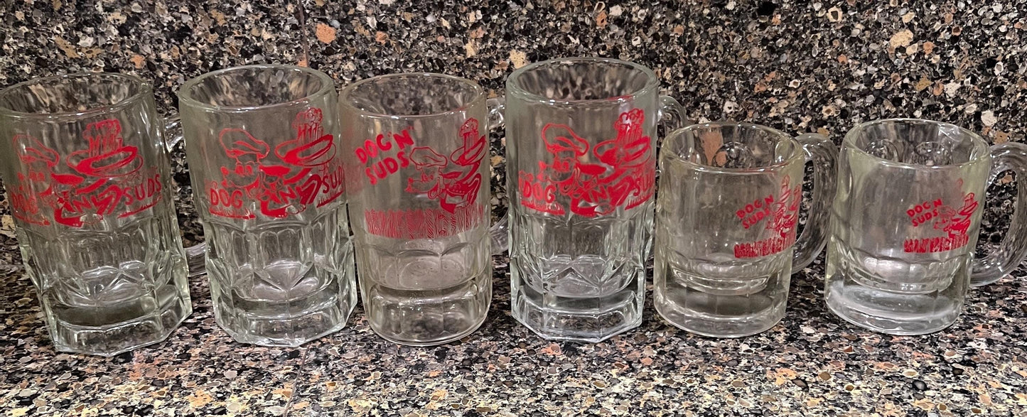 Vintage Dog N Suds Root Beer Mug with All Red Graphics - You Choose Size and Quantity!