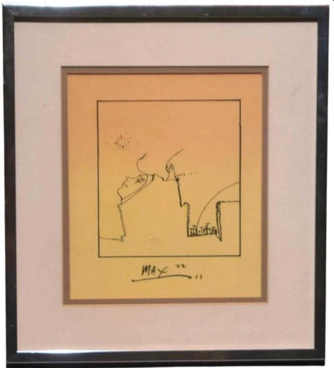 Peter Max, The Profile, Cool Lithograph, 1972 Hard to Find!