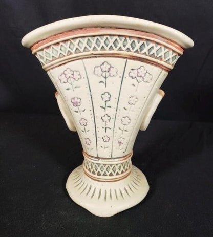 Vintage Weller Pottery Vase, Creamware Floral Handle (1920s Ceramic)