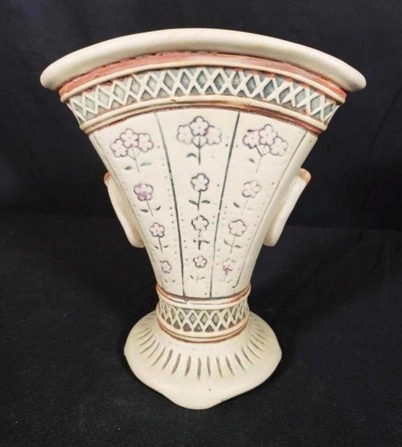 Vintage Weller Pottery Vase, Creamware Floral Handle (1920s Ceramic)