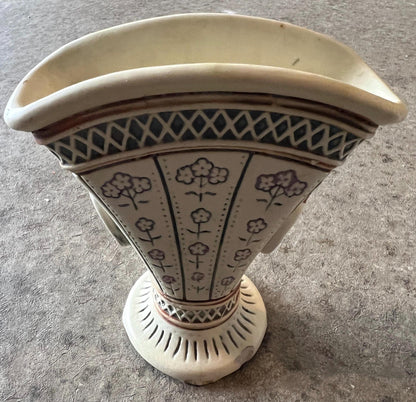 Vintage Weller Pottery Vase, Creamware Floral Handle (1920s Ceramic)