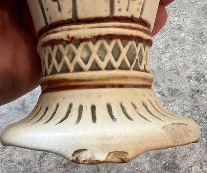 Vintage Weller Pottery Vase, Creamware Floral Handle (1920s Ceramic)