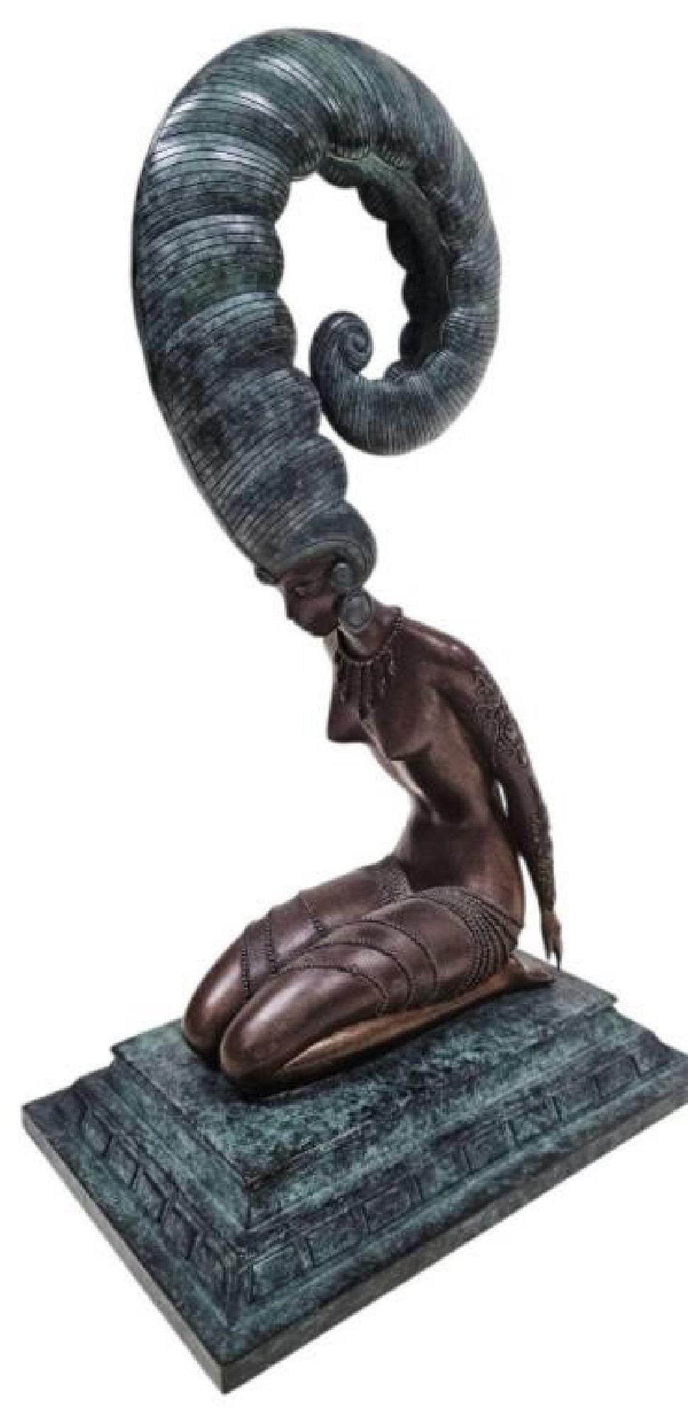 Vintage Erte La Plume Bronze Sculpture 1980