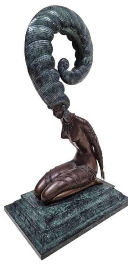 Vintage Erte La Plume Bronze Sculpture 1980