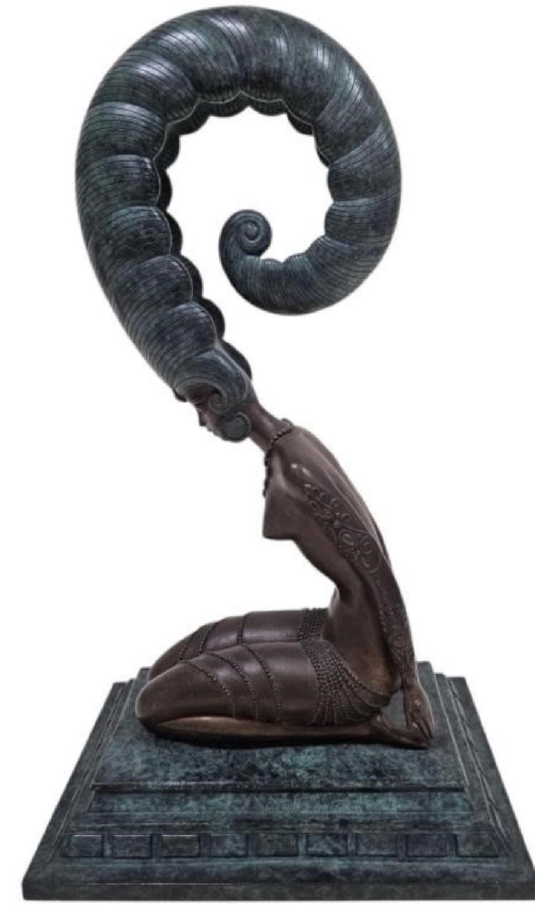 Vintage Erte La Plume Bronze Sculpture 1980