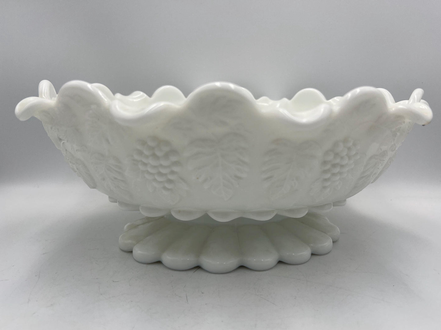 Westmoreland Milk Glass Footed Paneled Grape-Pattern Bowl