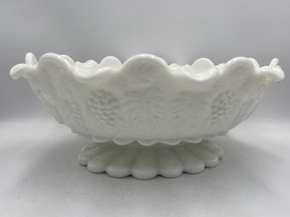 Westmoreland Milk Glass Footed Paneled Grape-Pattern Bowl