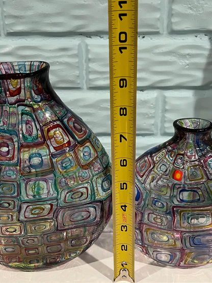 Signed Robin Mix Murrini Glass Vases: 1999 American Studio Art, Pair