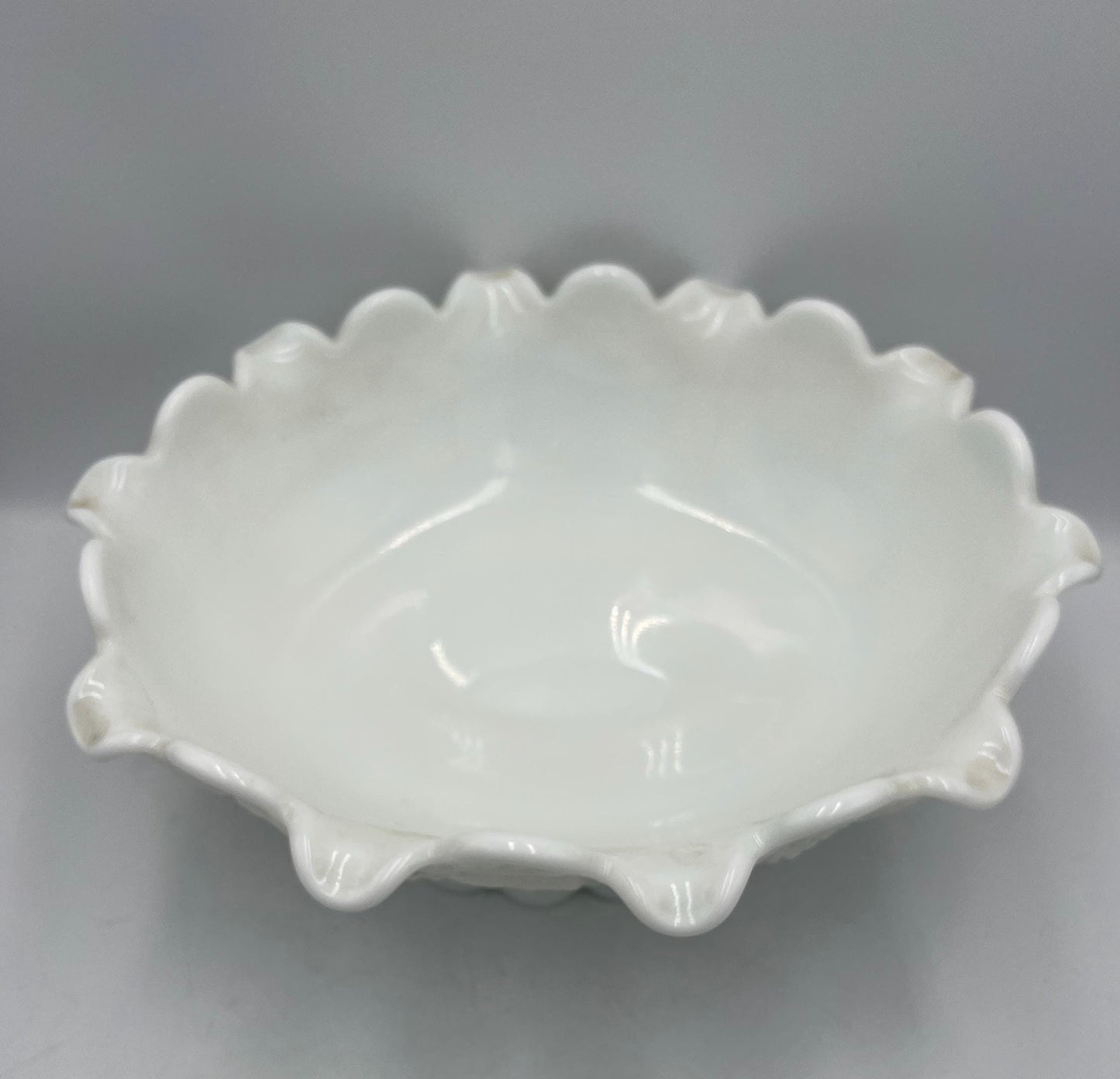 Westmoreland Milk Glass Footed Paneled Grape-Pattern Bowl