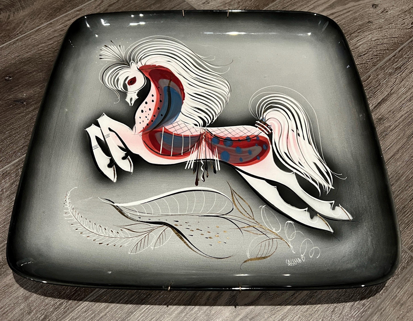 Sascha Brastoff Horse Plate: Mid Century Ceramic - Large Square Charger