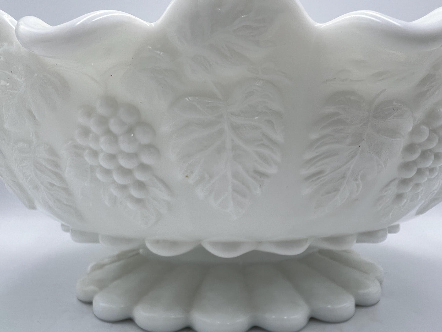 Westmoreland Milk Glass Footed Paneled Grape-Pattern Bowl