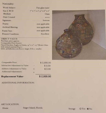 Signed Robin Mix Murrini Glass Vases: 1999 American Studio Art, Pair