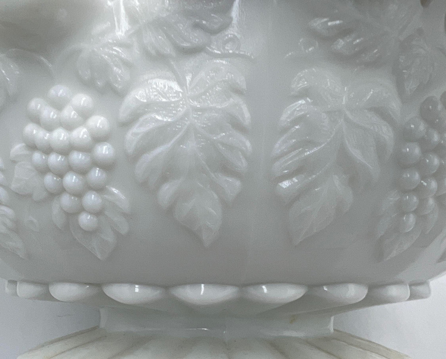 Westmoreland Milk Glass Footed Paneled Grape-Pattern Bowl