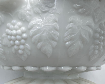 Westmoreland Milk Glass Footed Paneled Grape-Pattern Bowl