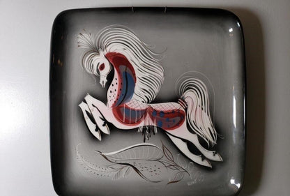 Sascha Brastoff Horse Plate: Mid Century Ceramic - Large Square Charger