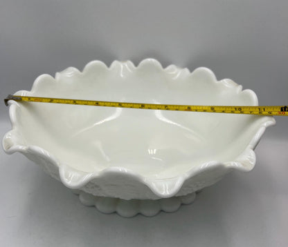 Westmoreland Milk Glass Footed Paneled Grape-Pattern Bowl