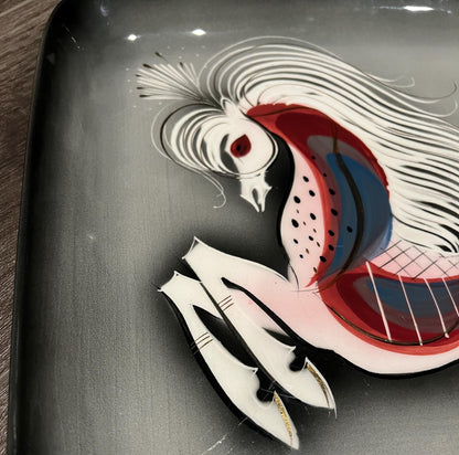 Sascha Brastoff Horse Plate: Mid Century Ceramic - Large Square Charger