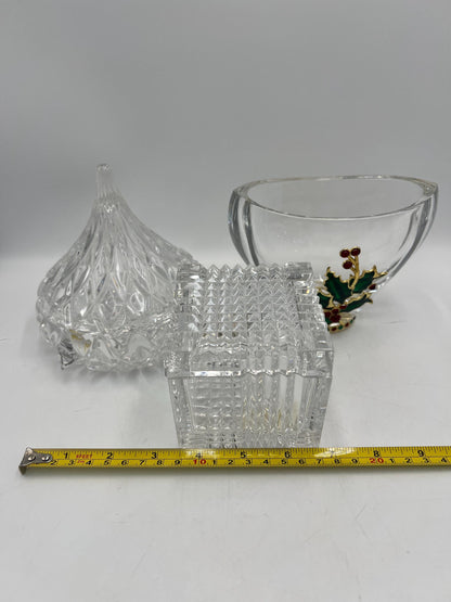 Art Glass - Mikasa Dish - Jonal Hershey Kiss - Holiday Teleflora Dish - Snowflake - Zinnia Petal - Cube