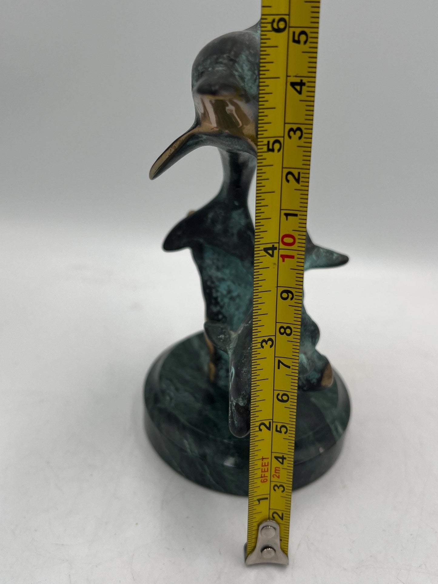 Dolphin Metal Figurine on Marble Base: Vintage Art Pottery