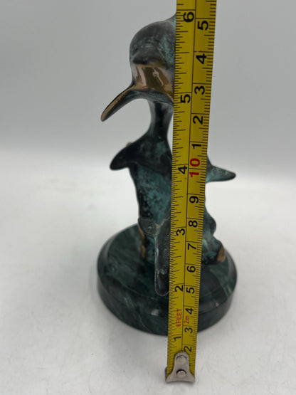 Dolphin Metal Figurine on Marble Base: Vintage Art Pottery