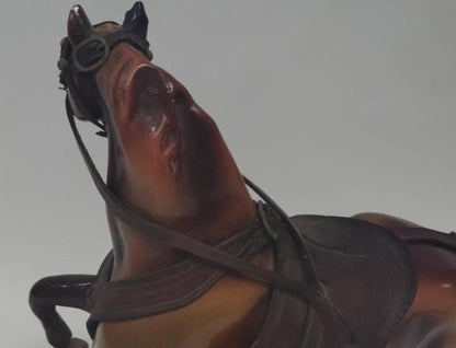 1950s Plaster Horse Sculpture - Rustic Leather Accents