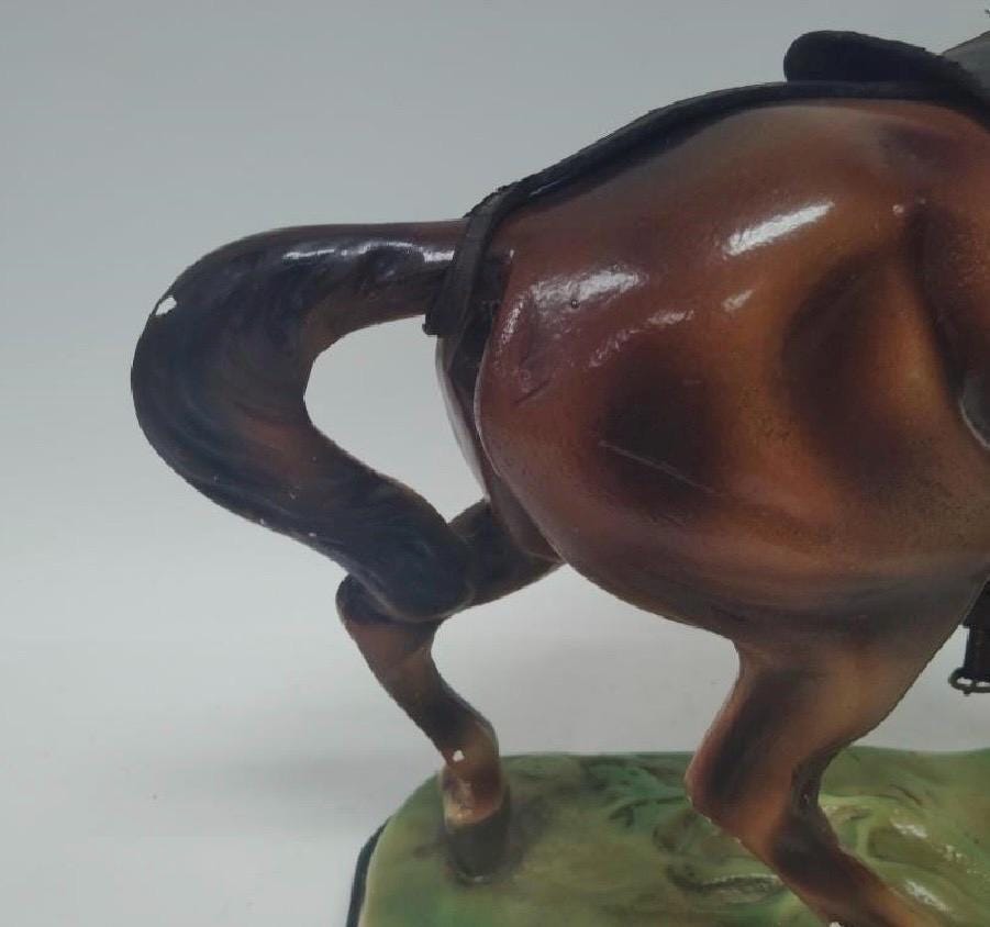 1950s Plaster Horse Sculpture - Rustic Leather Accents