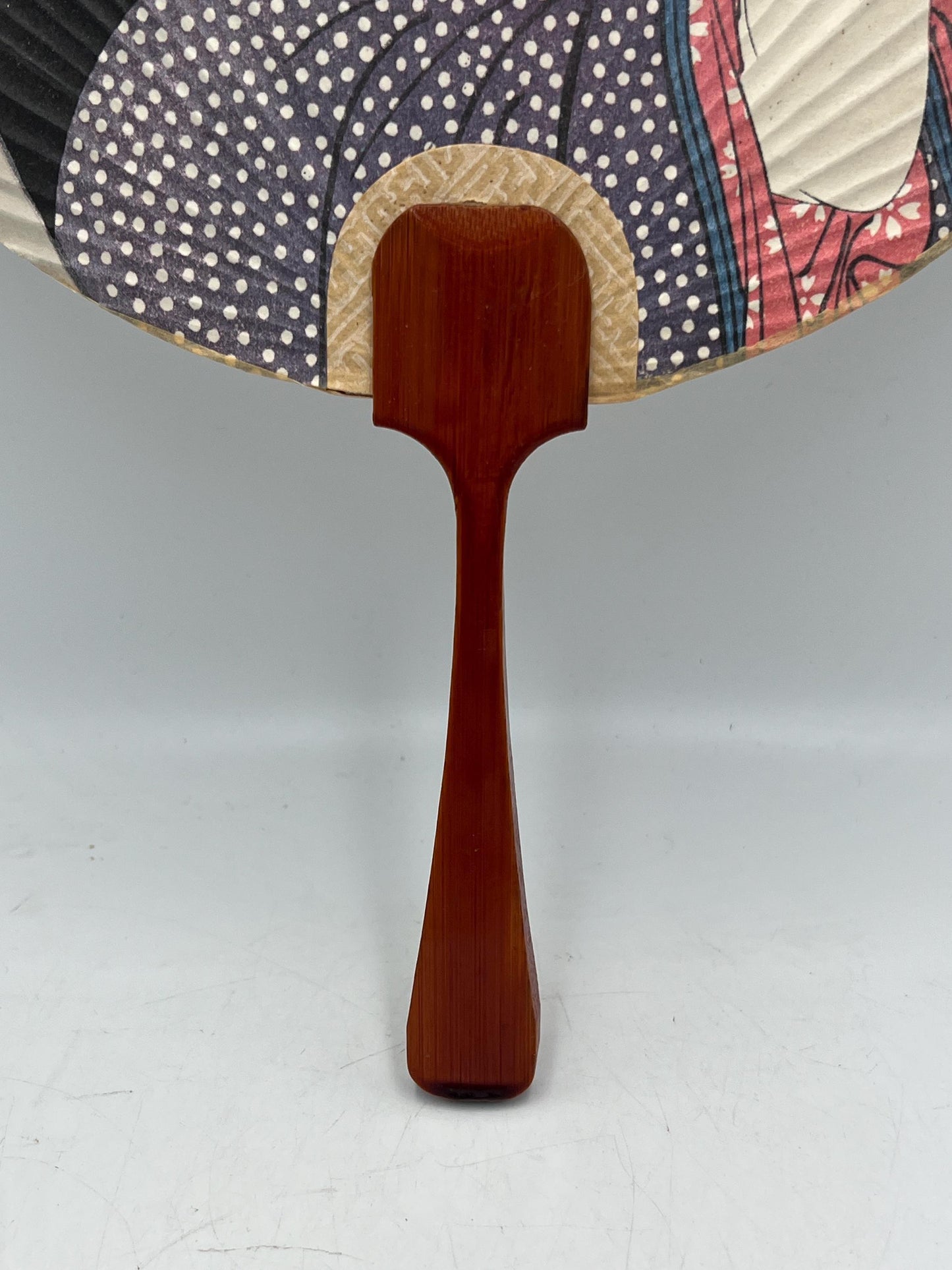 Vintage Japanese Uchiwa Paper Hand Fan with Bamboo Handle