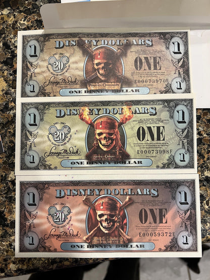 DISNEY Dollars - Huge Variety Available - Ten Dollars - Five - One - Being Sold as Individual Bills