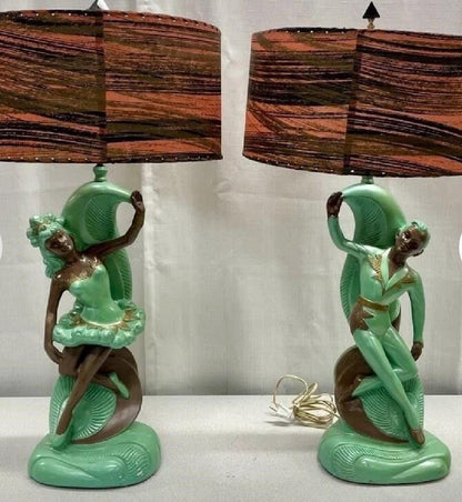 Figural Table Lamp: Green Fairy Style - Mid Century Chalk Ware
