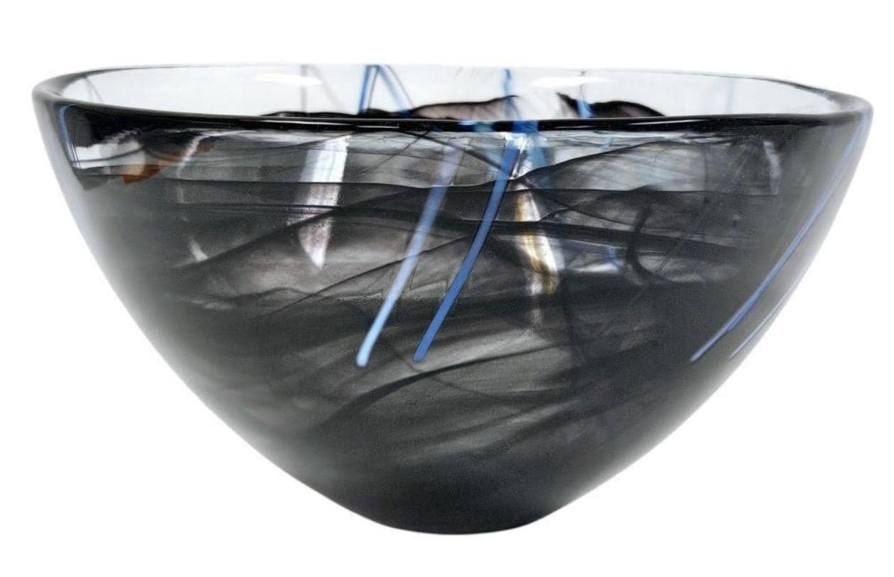 Swedish Art Glass Bowl, Kosta Boda Violet Blue Swirls (9 Inch)