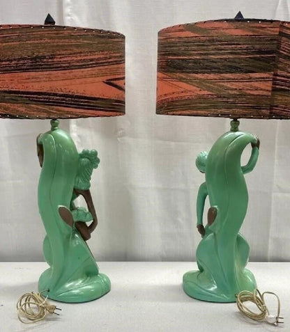 Figural Table Lamp: Green Fairy Style - Mid Century Chalk Ware