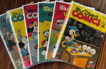 Vintage Walt Disney's Comics & Stories Lot (6 Issues, 1945-1949 Dell) Donald Duck, Mickey Mouse Golden Age Disney Comics
